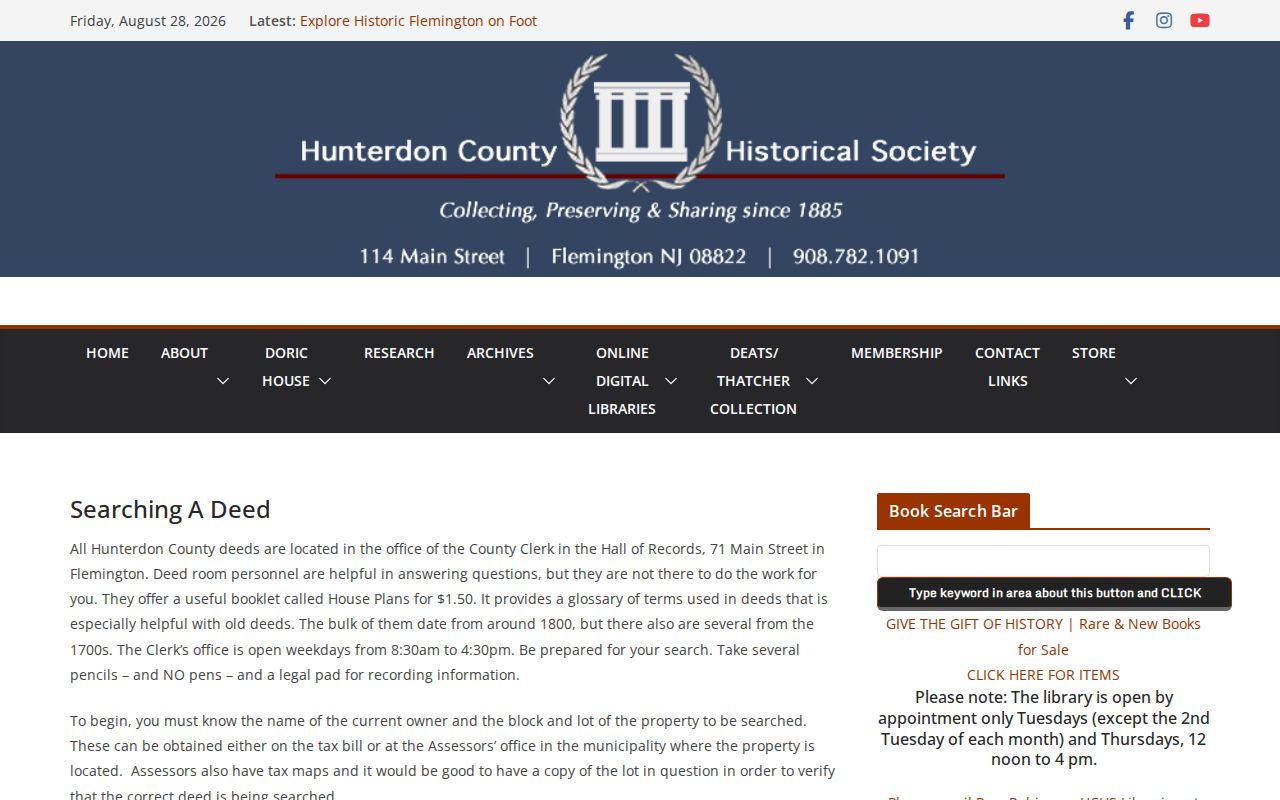 Raritan Township previous residents deed guide for Hunterdon grantor and grantee searches
