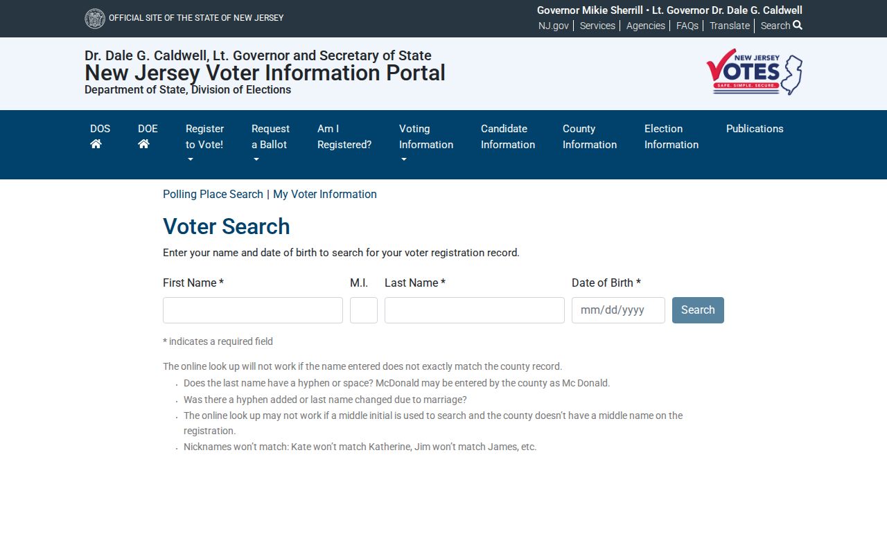 Raritan Township residents directory New Jersey voter lookup screen
